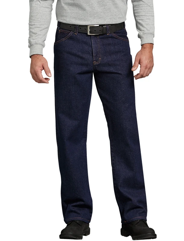 DICKIES 9393RNB MEN'S REGULAR STRAIGHT FIT 5 POCKET DENIM JEANS IN RINSED INDIGO BLUE