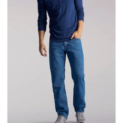 LEE MEN'S REGULAR FIT STRAIGHT LEG JEANS IN PEPPER STONEWASH